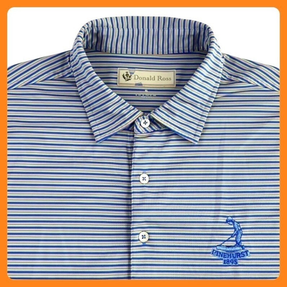 Donald Ross Pinehurst 1895 Golf‎ Polo Shirt Men's XL Blue Striped Performance